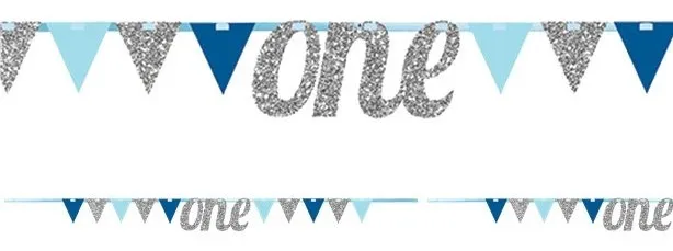 1 ° compleanno 1 gagliardetto catena blu argento scintillante 2,7 m