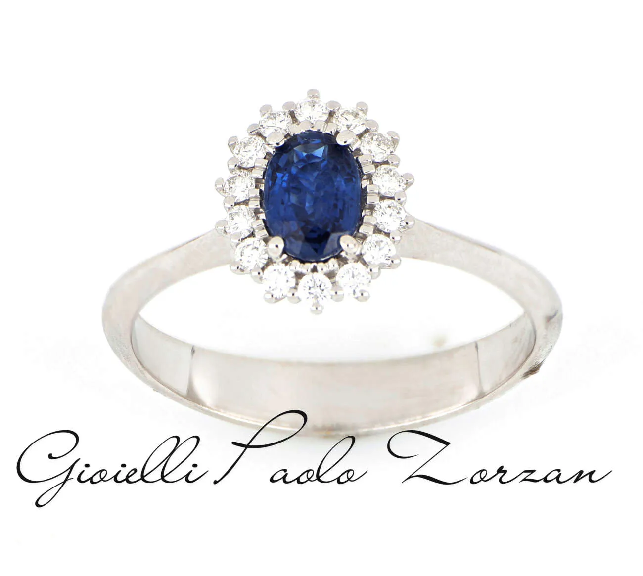 Anello in oro bianco diamanti e zaffiro ANM6XAZB14