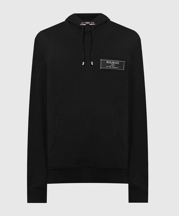Balmain Felpa nera con cappuccio e patch logo DH1JT047JB53