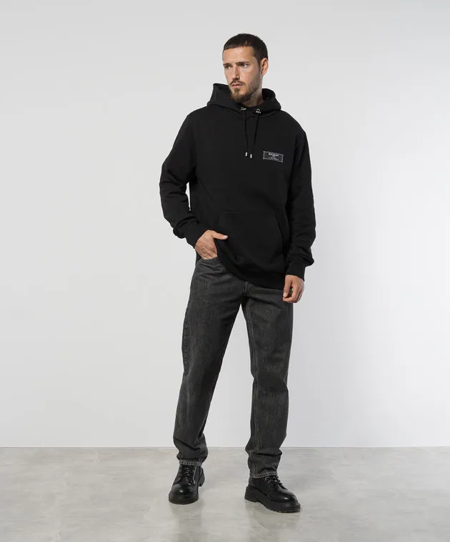 Balmain Felpa nera con cappuccio e patch logo DH1JT047JB53