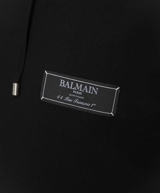 Balmain Felpa nera con cappuccio e patch logo DH1JT047JB53