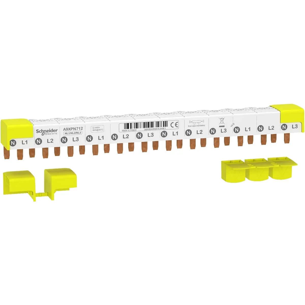 Barra di distribuzione trifase Schneider Electric, 230 → 400V, passo 18mm Acti 9