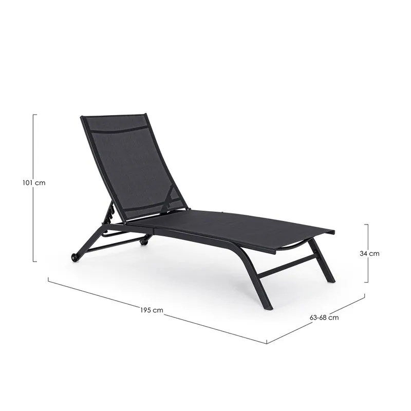 Bizzotto outdoor Lettino con ruote Raul antracite ja18