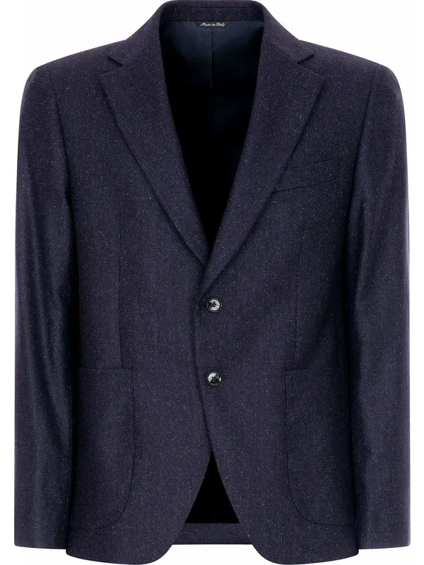 Blue Wool Jacket Single-breasted Two-Button