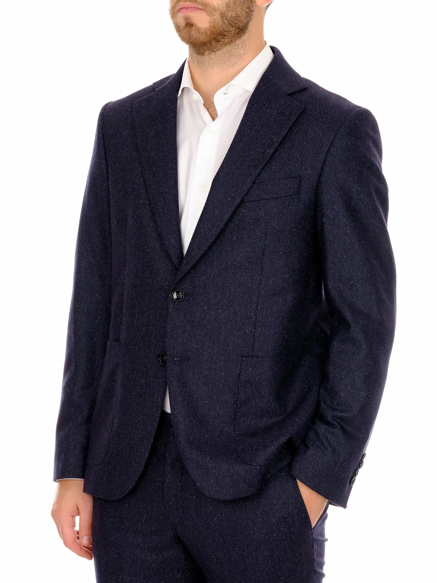 Blue Wool Jacket Single-breasted Two-Button