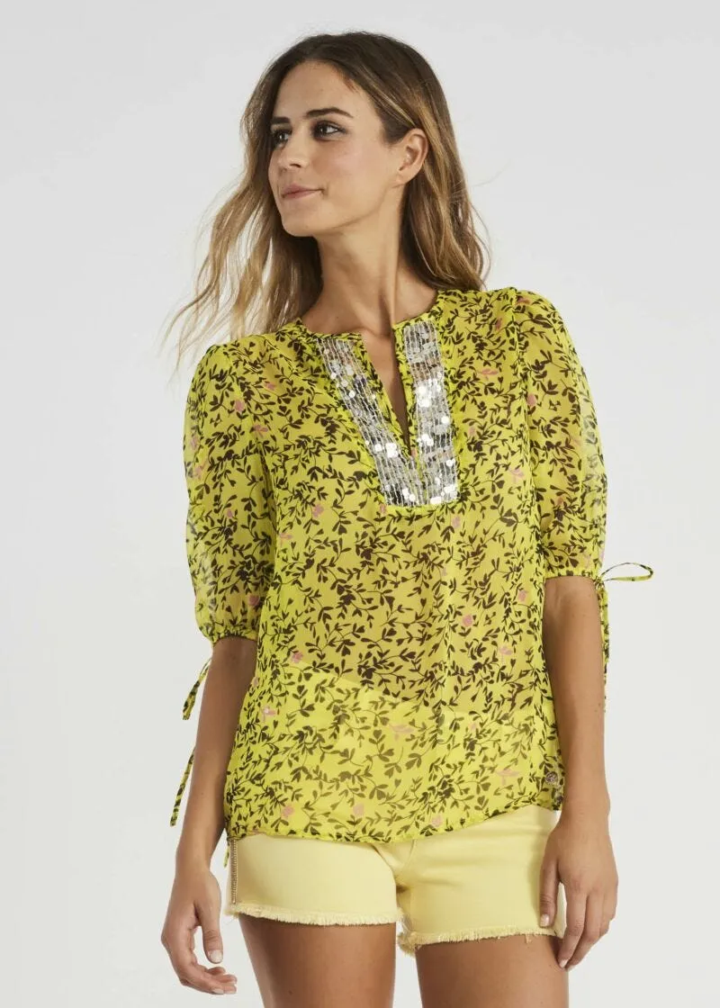Blusa con ricamo e coulisse