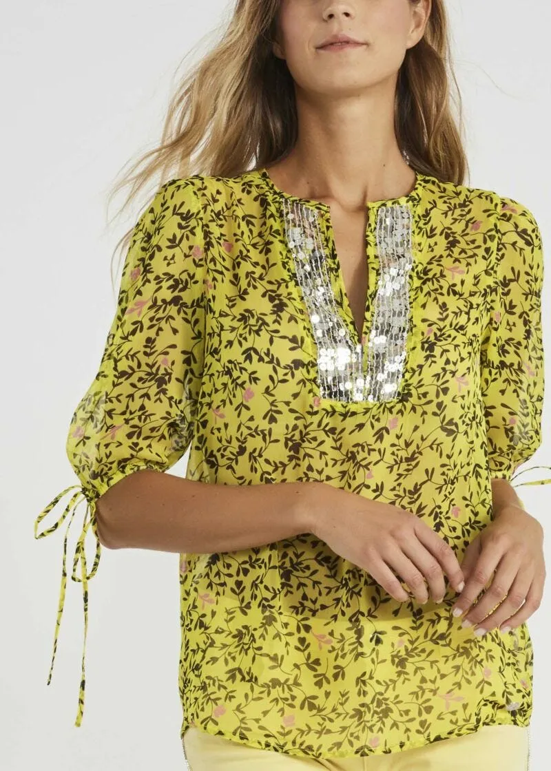 Blusa con ricamo e coulisse