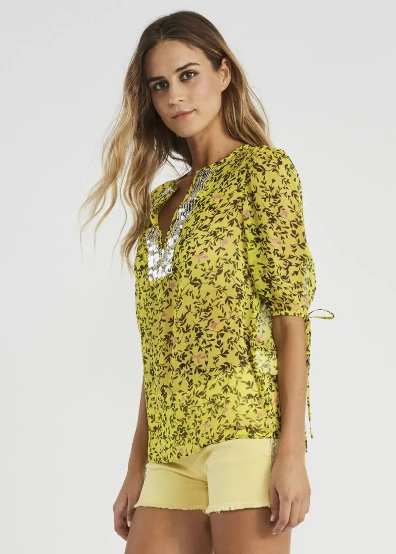 Blusa con ricamo e coulisse