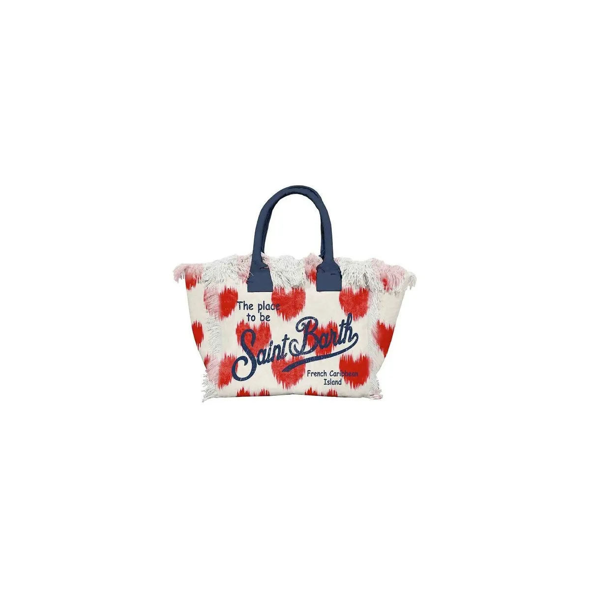 Borsa Vanity in Canvas Ikat Hearts, Rosso