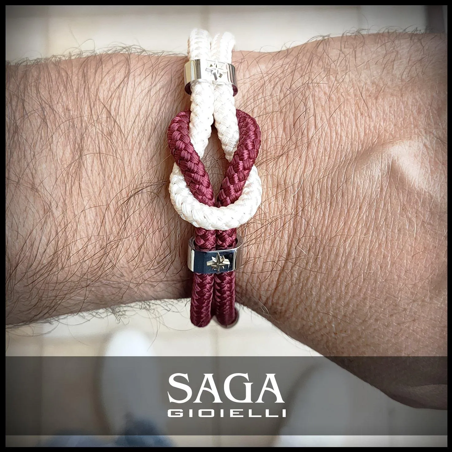 BRACCIALE NODO NAUTICO INFINITO ROSA DEI VENTI BEIGE-BORDEAUX