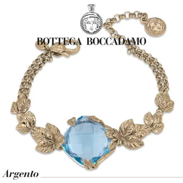 Bracciale placcato oro giallo con cristallo grande color acquamarina    