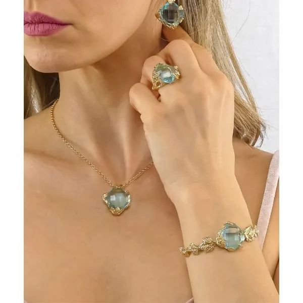 Bracciale placcato oro giallo con cristallo grande color acquamarina    