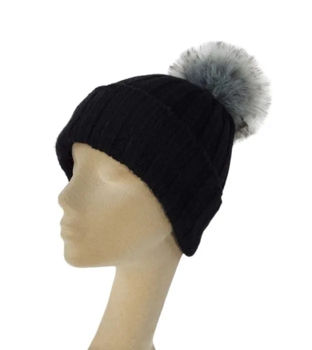 Cappello Donna a Coste con Pon Pon in Cashmere Rigenerato