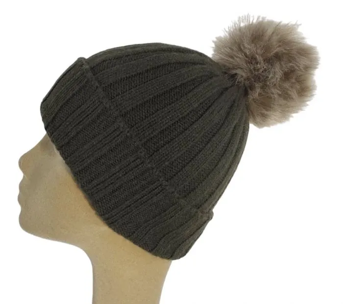 Cappello Donna a Coste con Pon Pon in Cashmere Rigenerato