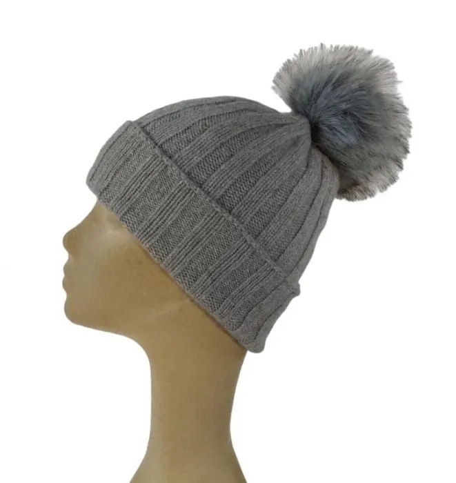 Cappello Donna a Coste con Pon Pon in Cashmere Rigenerato