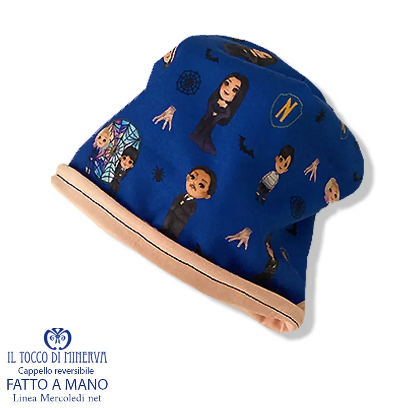 Cappello reversibile felpato bambino fantasia Mercoledi net - Fatto a Mano