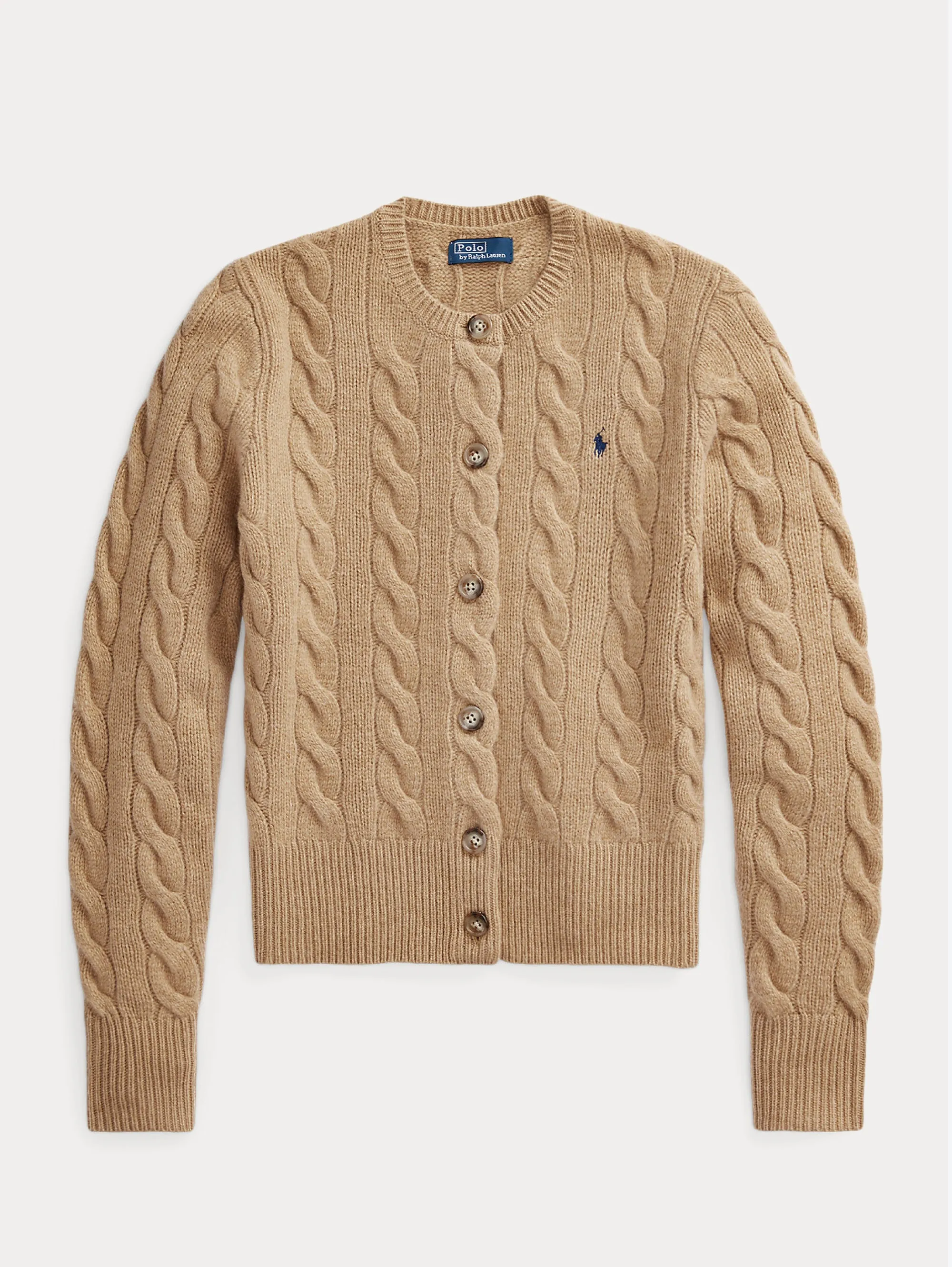 Cardigan a Trecce con Chiusura Smerlata Caramello