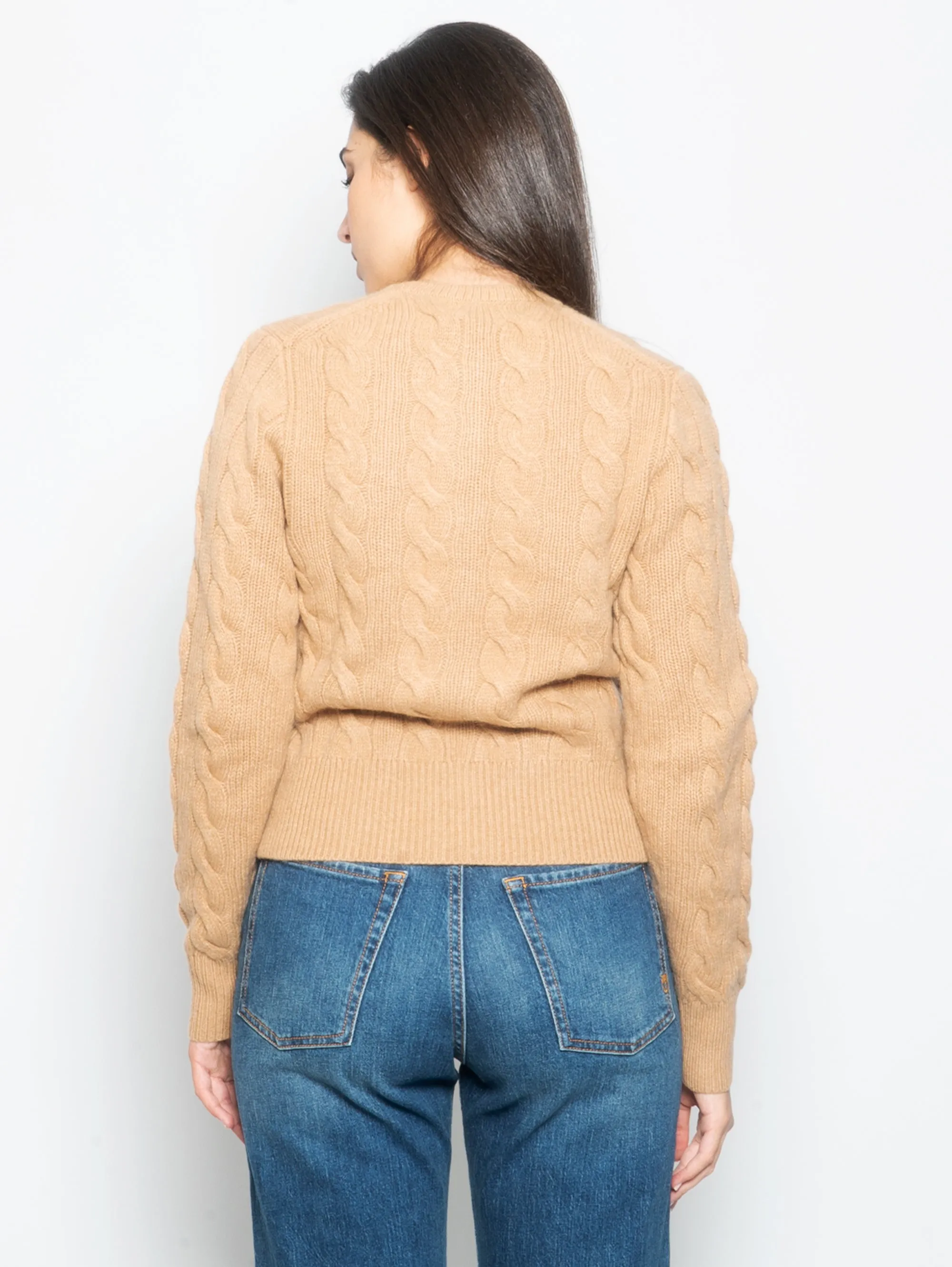 Cardigan a Trecce con Chiusura Smerlata Caramello