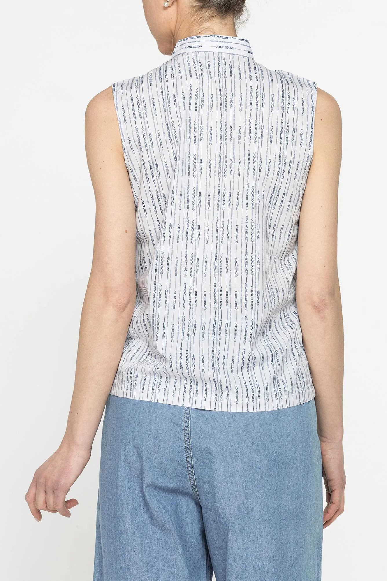 Carrera  ---------    ------------Blusa smanicata con fiocco a righe - Azzurro