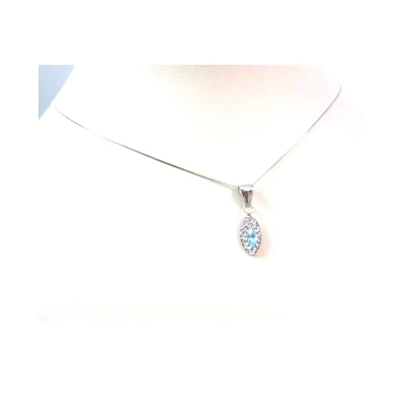 COLLANA E CIONDOLO IN ORO BIANCO 18 KT CON ACQUAMARINA E ZIRCONE TAGLIO BRILLANTE