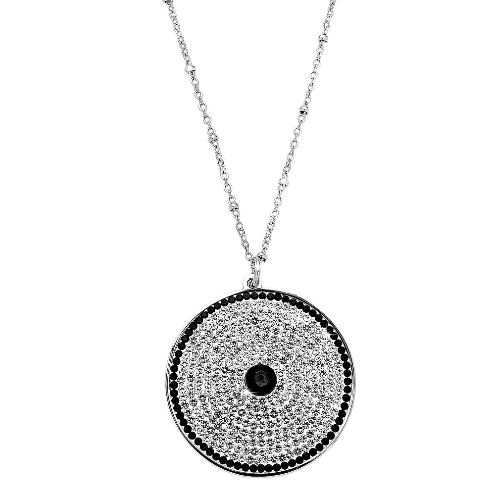Collana lunga in acciaio, cristalli bianchi e neri  Sparkling On! Round