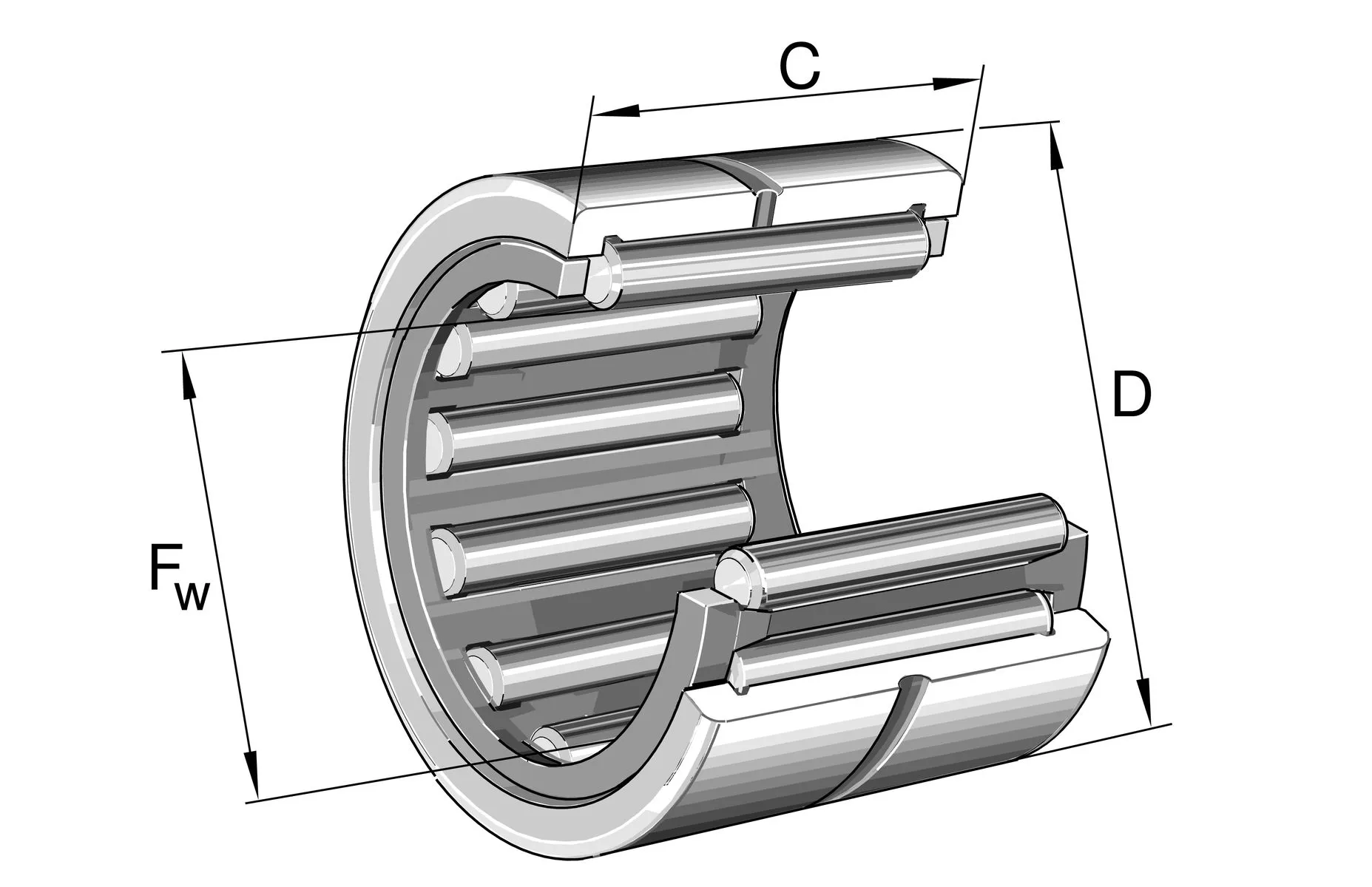 Cuscinetto a rullo INA, file , Ø int. 21mm, Ø est. 29mm, guida larga 20mm