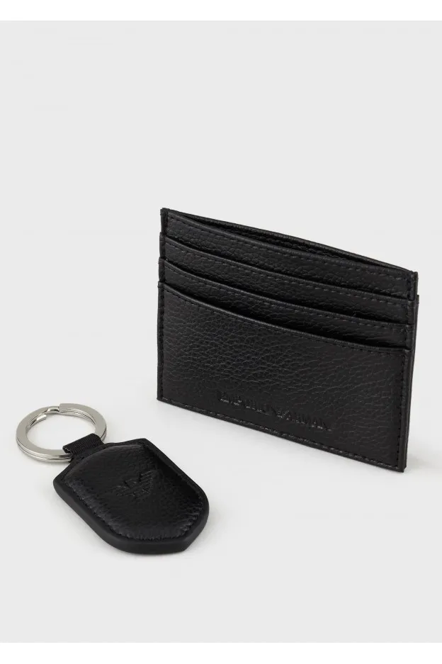 Emporio Armani Gift box con portacarte e portachiavi in pelle bottalata