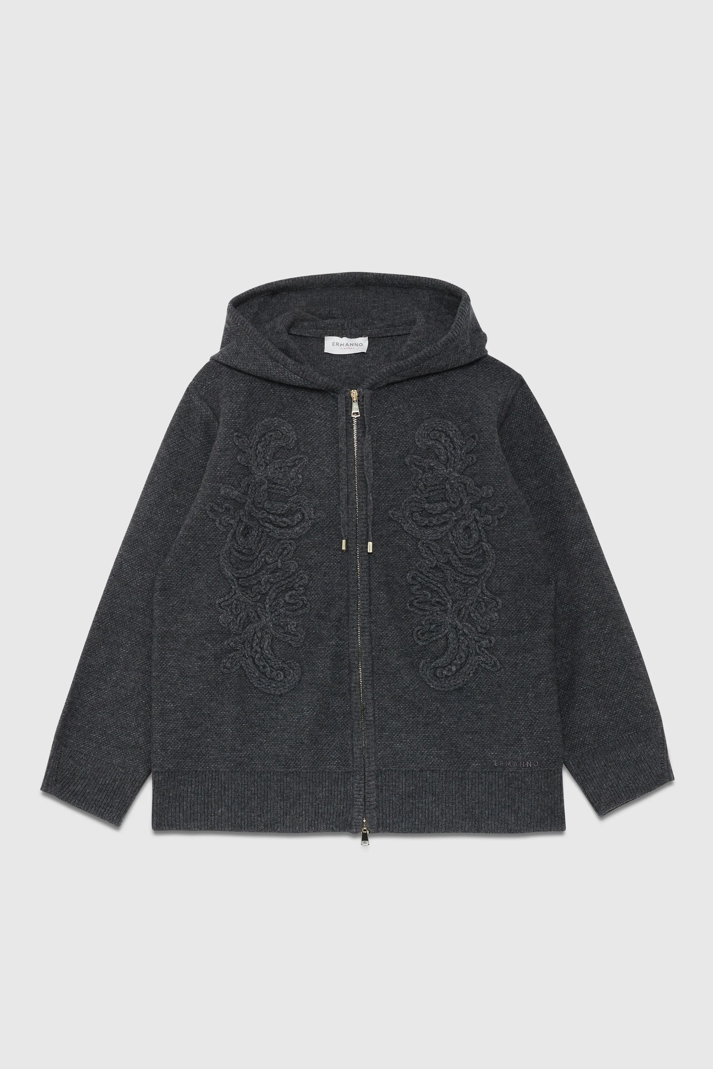Ermanno Firenze MAGLIA RICAMATA CON ZIP E CAPPUCCIO