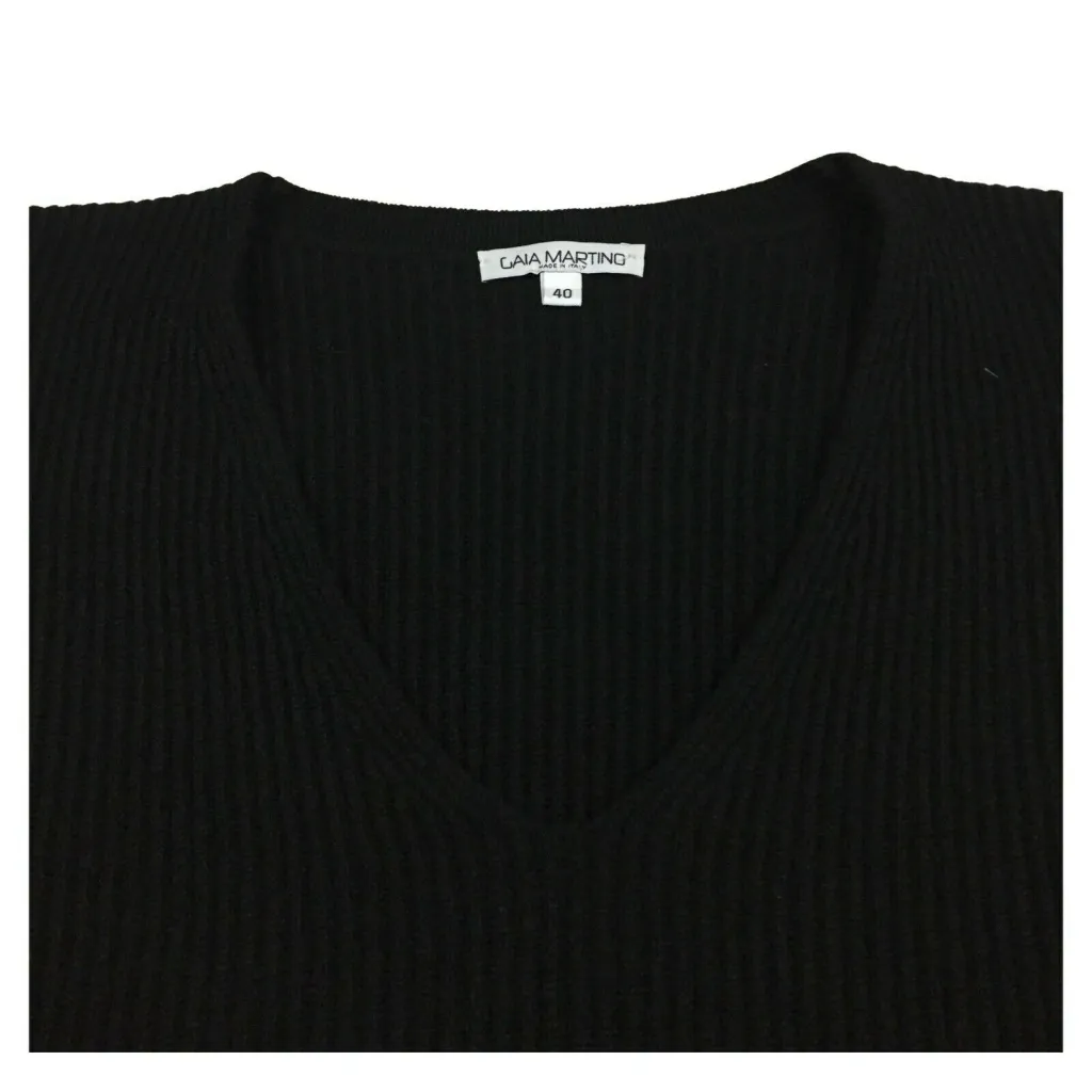 GAIA MARTINO maglia donna lana a v nera art GM11 MADE IN ITALY