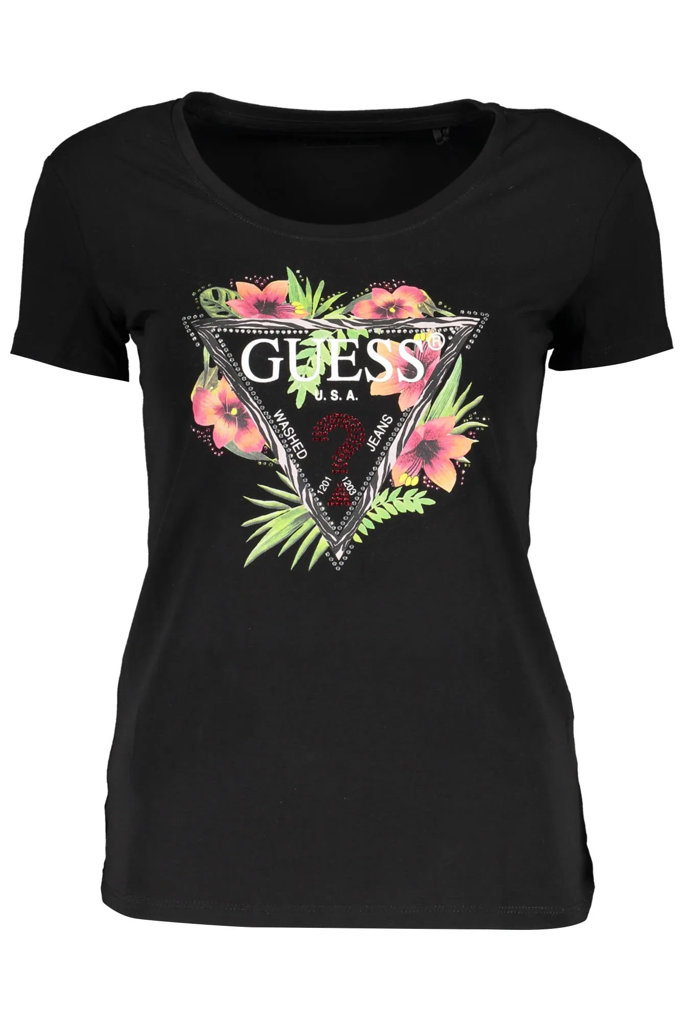 GUESS JEANS T-SHIRT MANICHE CORTE DONNA NERO