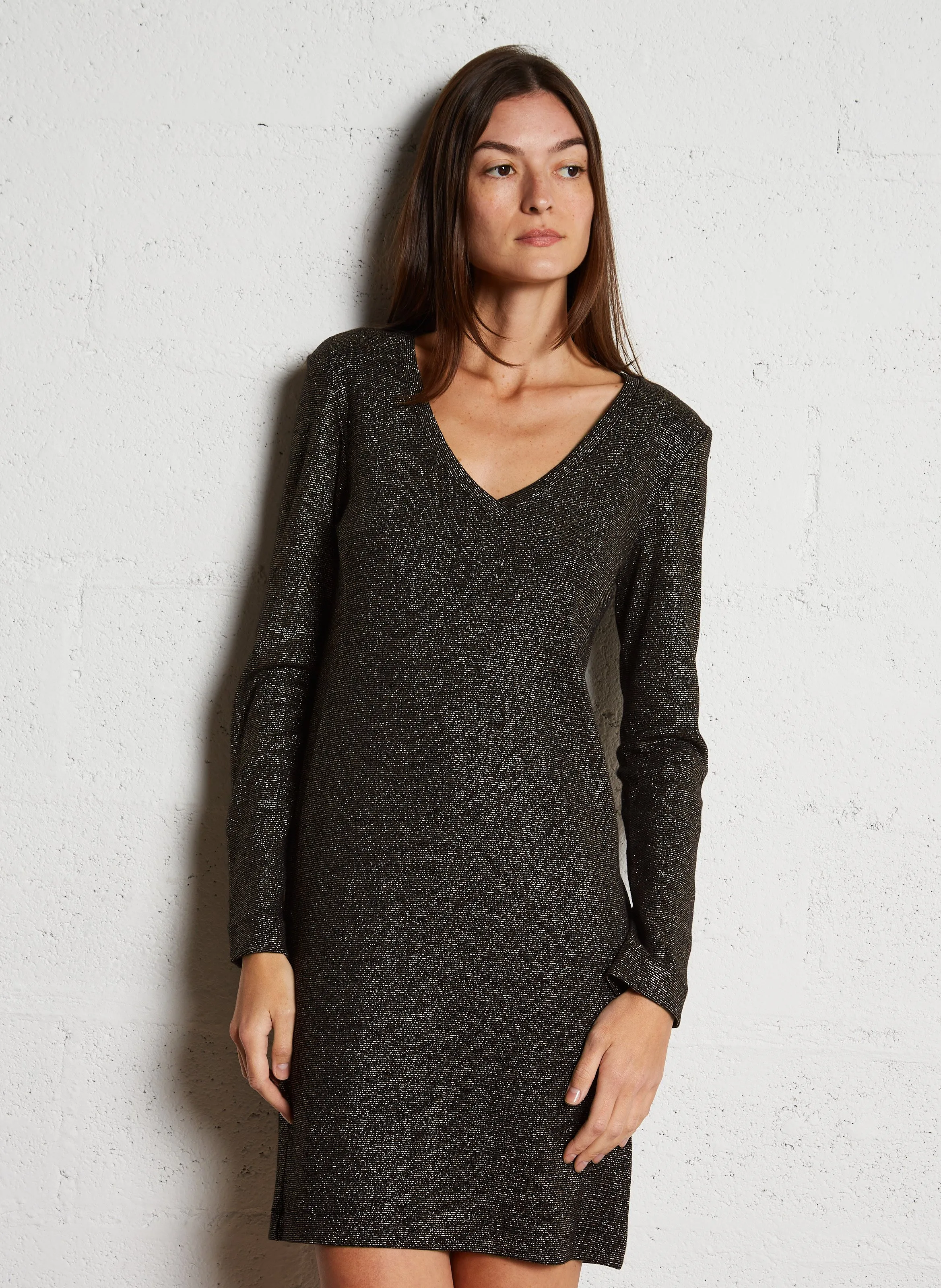  I CODE   Abito corto scollo a V in misto cotone | Nero