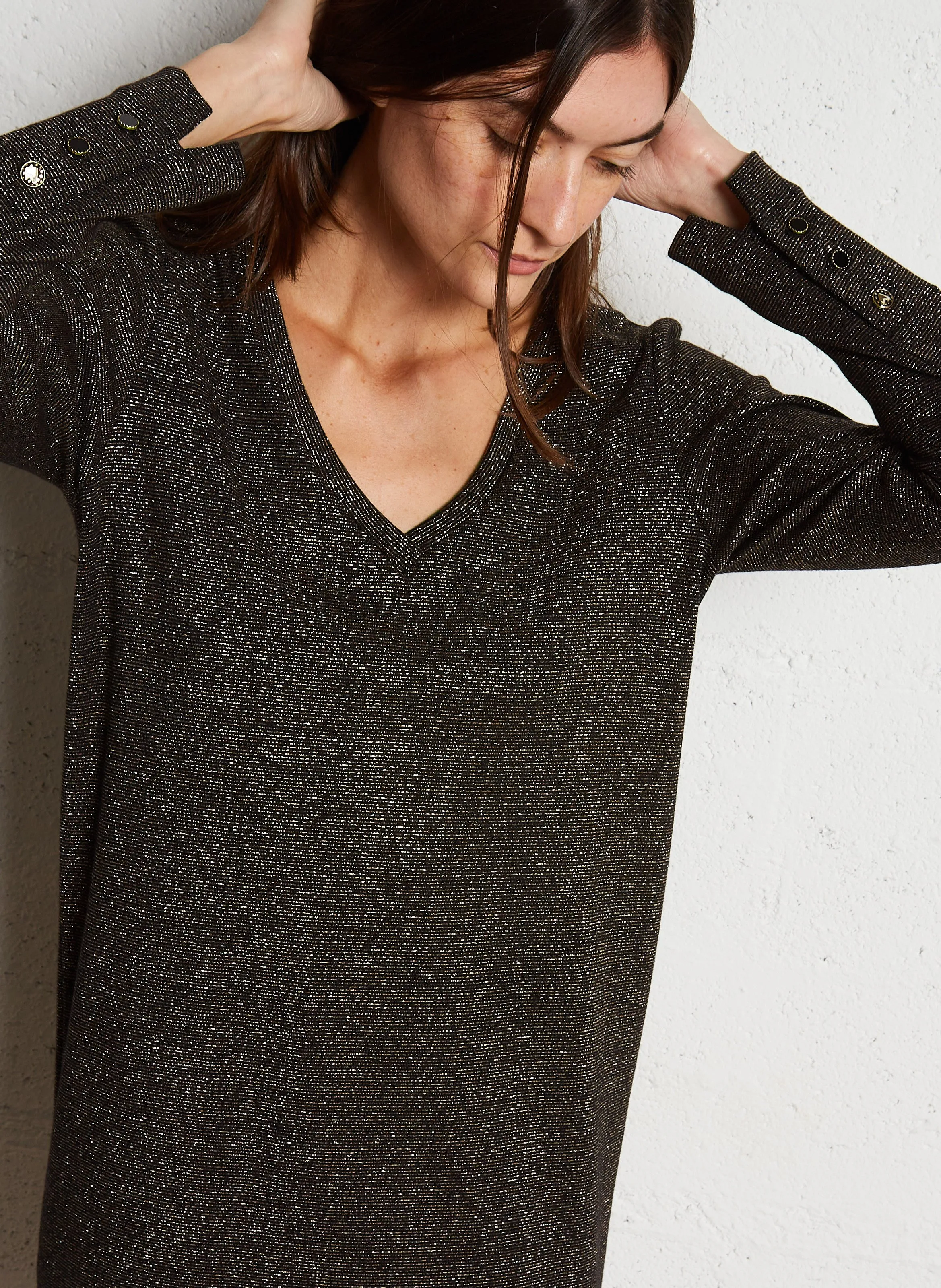  I CODE   Abito corto scollo a V in misto cotone | Nero