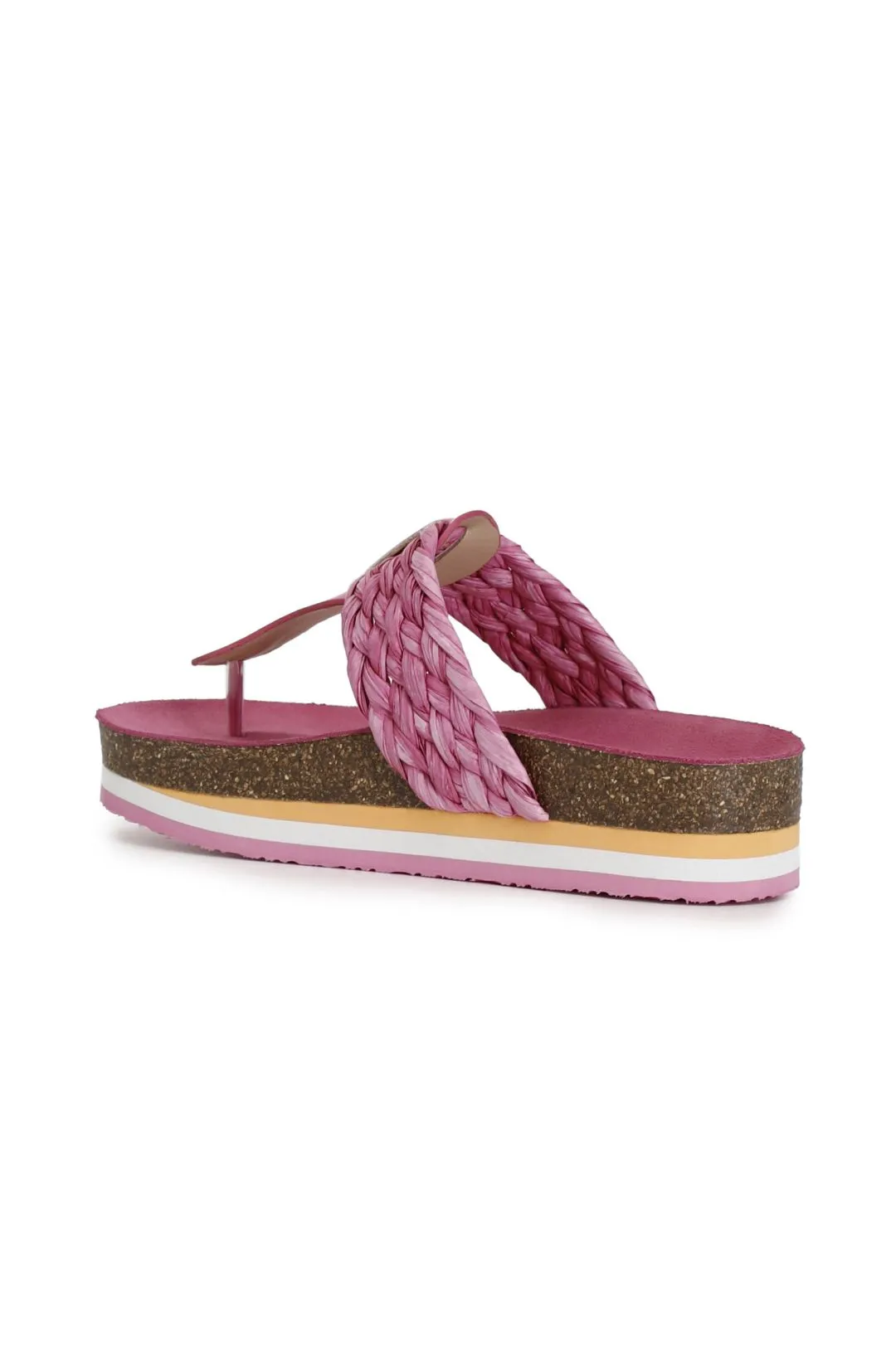 infradito in raffia intrecciata fuxia