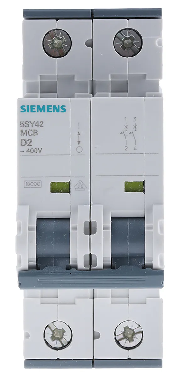 Interruttore magnetotermico Siemens, 2P 2A 10 kA, Tipo D