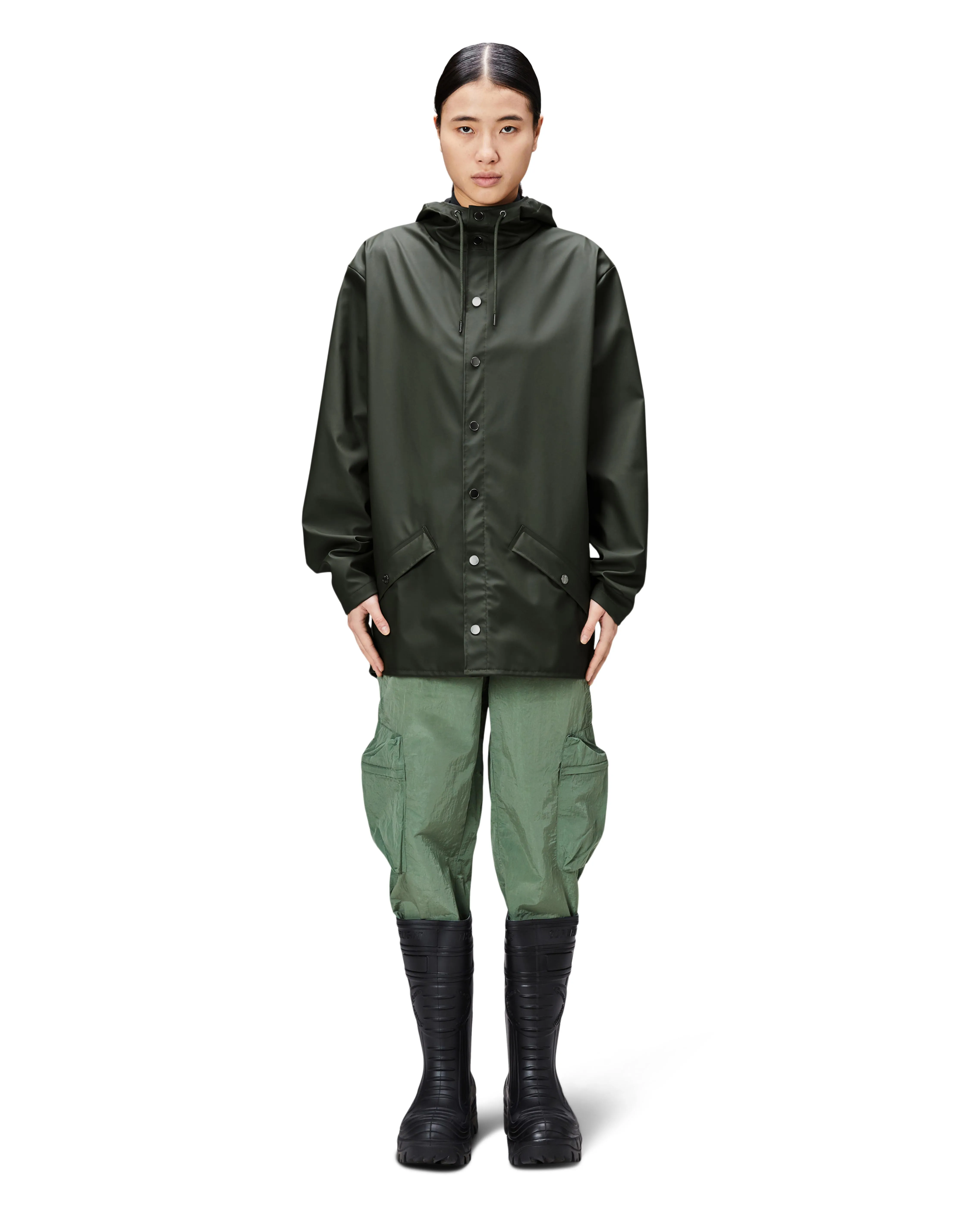 Jacket impermeabile verde militare con cappuccio