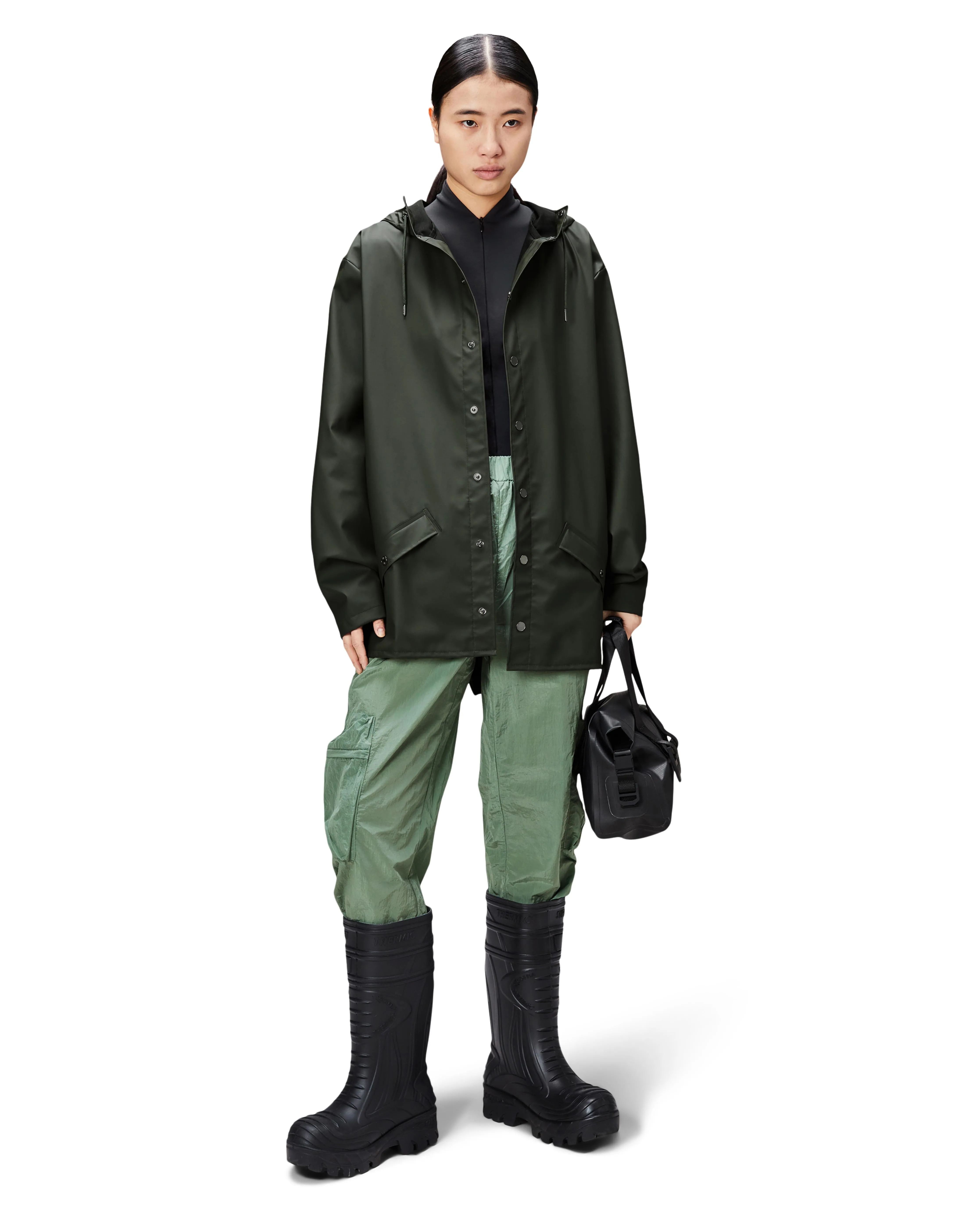 Jacket impermeabile verde militare con cappuccio