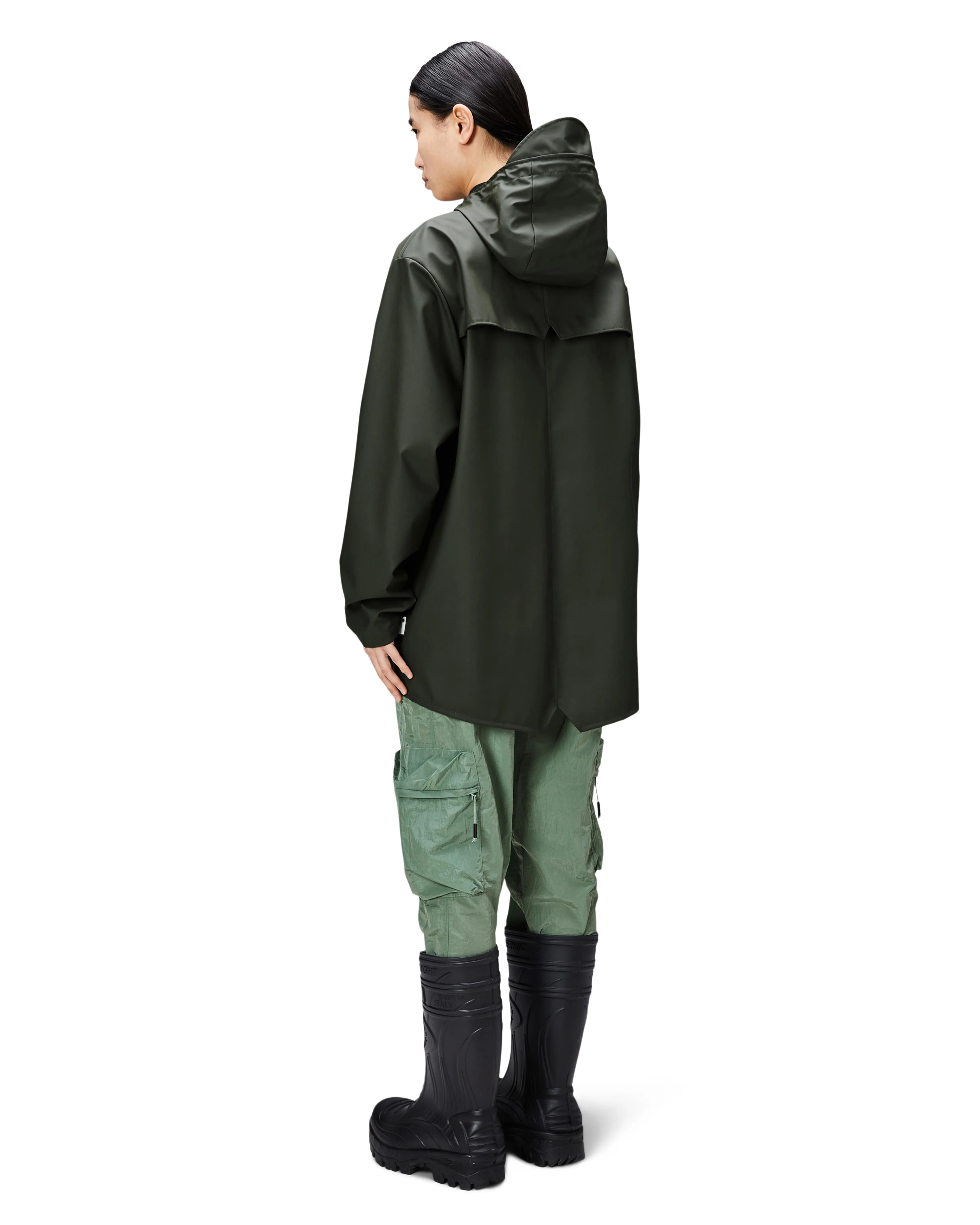 Jacket impermeabile verde militare con cappuccio