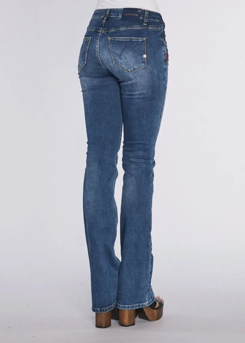 Jeans fit and flare con ricamo