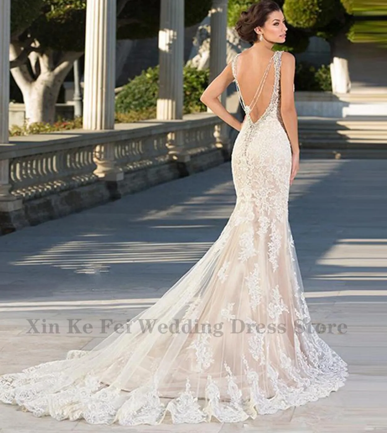Mermaid Wedding Lace Sweetheart 2023 Abito da sposa senza schienale Abito da sposa bianco Vestido De Robe Mariée Double senza ma