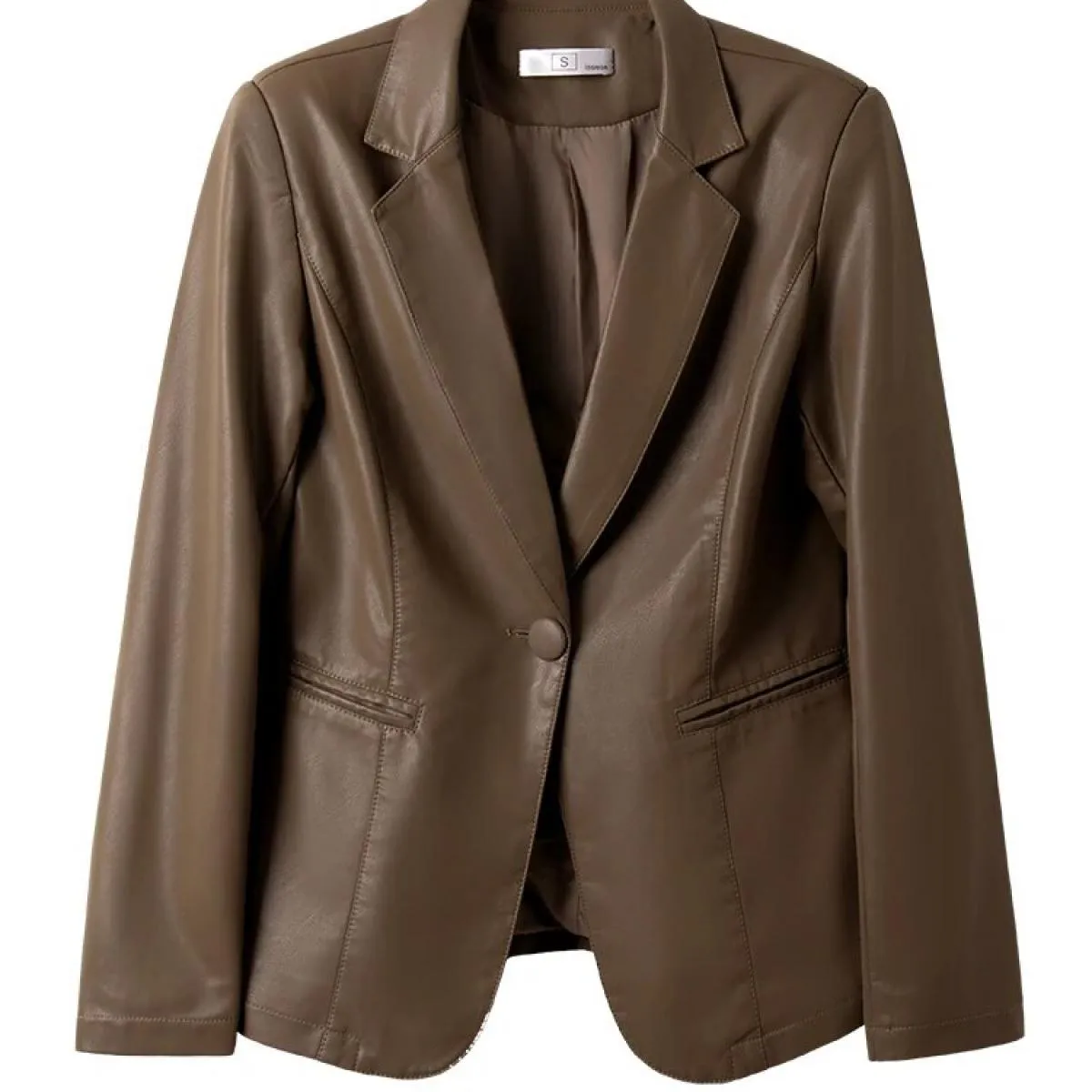 Moda femminile Blazer casual Donna Caffè Verde Beige Nero Solido Manica lunga Bottone singolo Autunno Inverno Cappotto da donna
