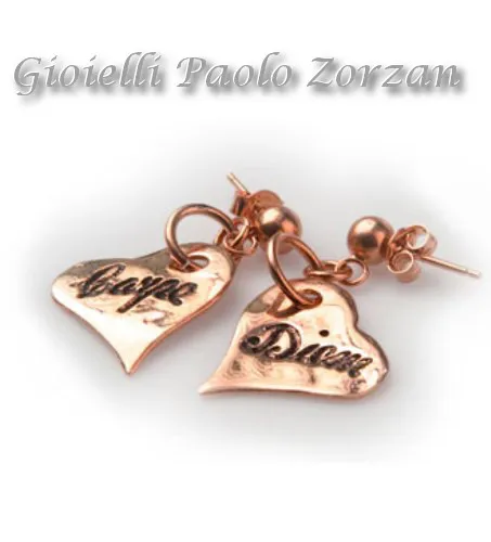 Orecchini  INK Heart  pendenti a cuore in argento 925 bagno oro rosa Ref. E01_R