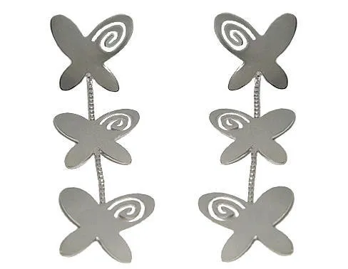 Orecchini lunghi con farfalle in oro bianco 18kt