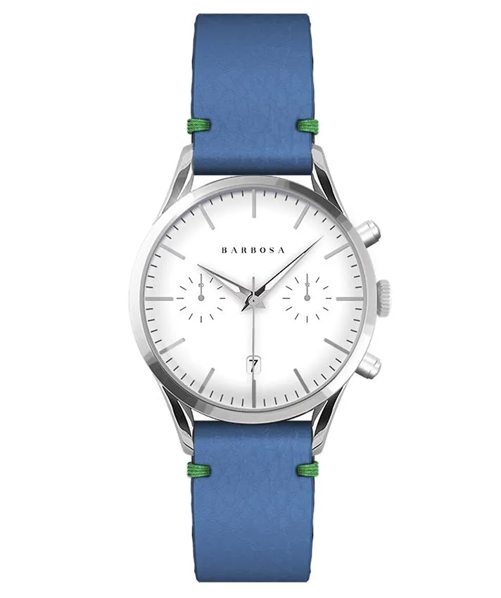 OROLOGIO CRONO BIANCO dm. 36,5 PELLE BLU MARINE BANDANA VERDE