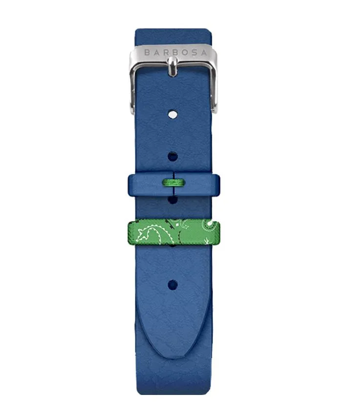 OROLOGIO CRONO BIANCO dm. 36,5 PELLE BLU MARINE BANDANA VERDE