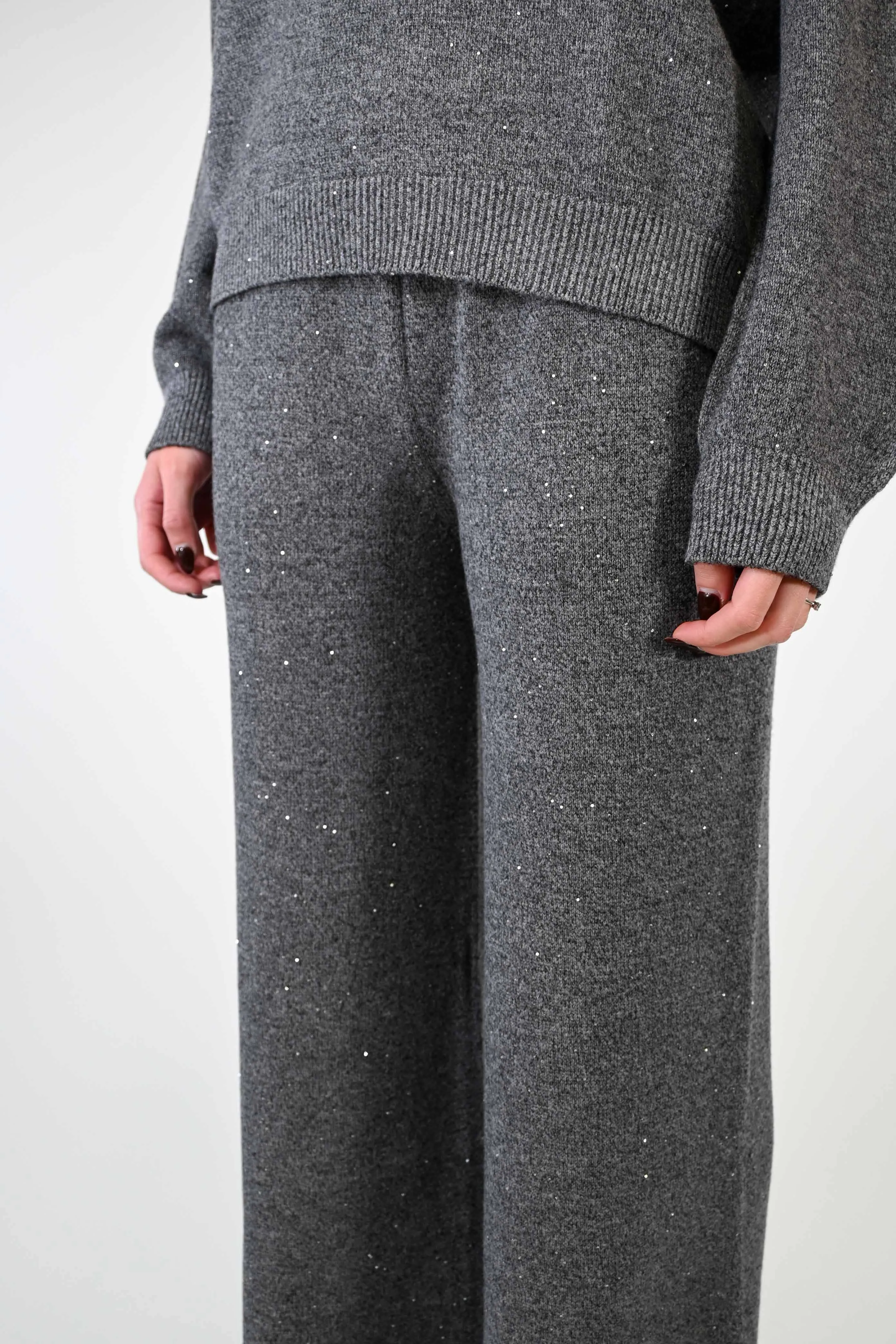 PANTALONE PALAZZO CON MICRO PAILETTES GRIGIO