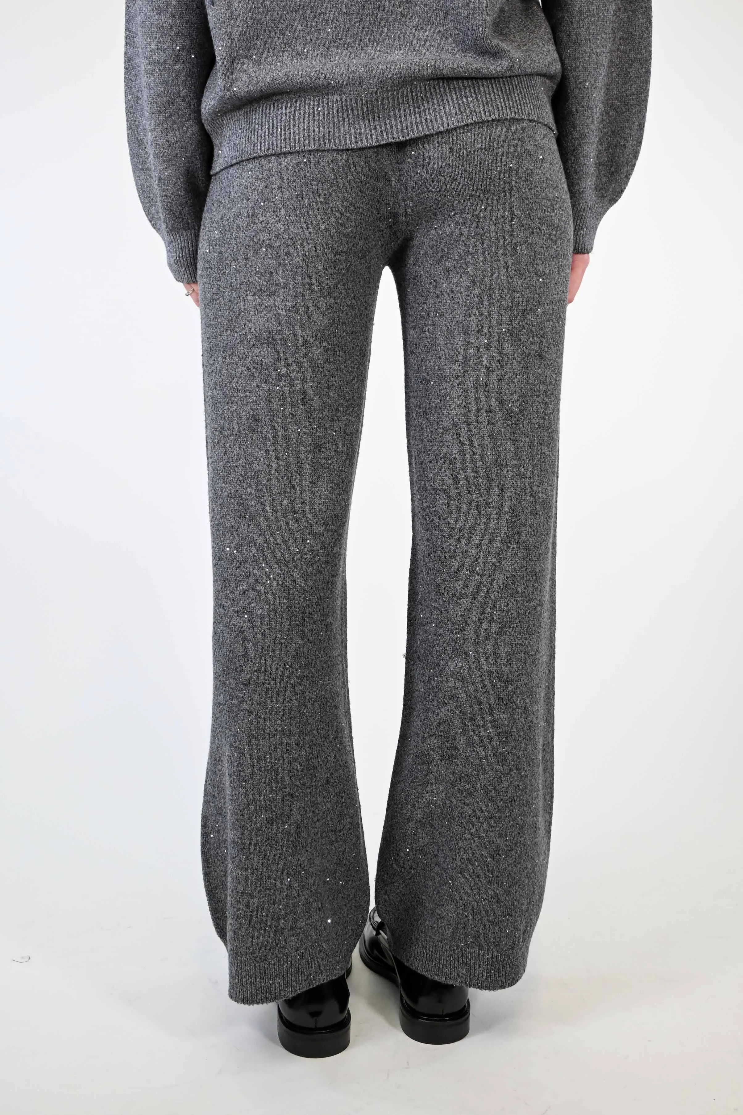 PANTALONE PALAZZO CON MICRO PAILETTES GRIGIO