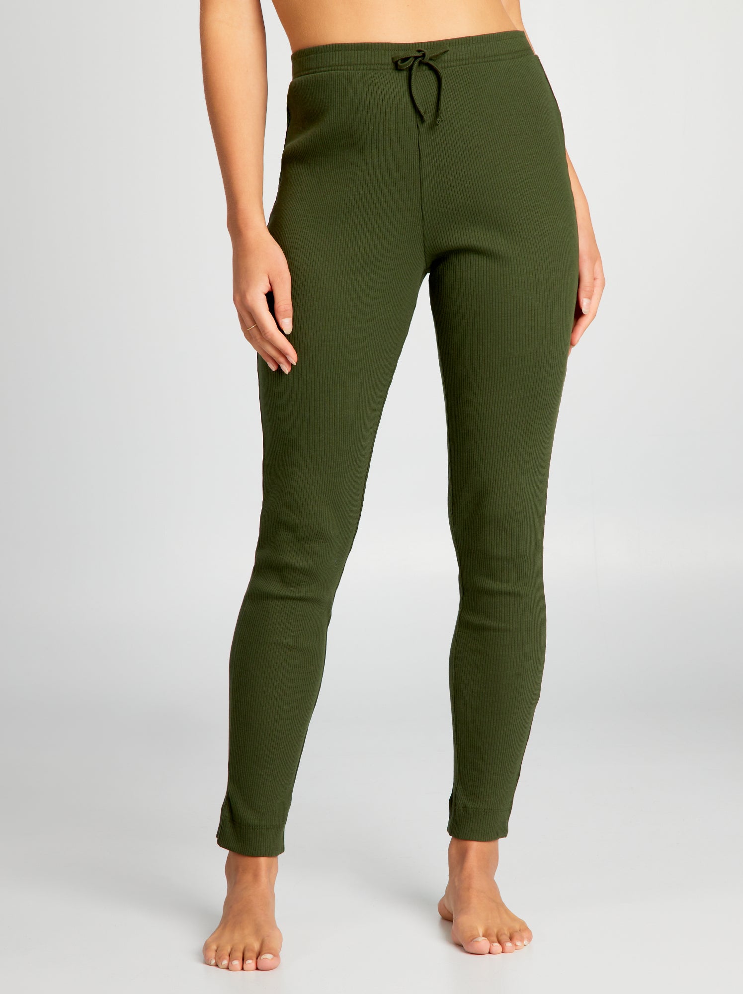 Pantaloni in maglia a coste - VERDE
