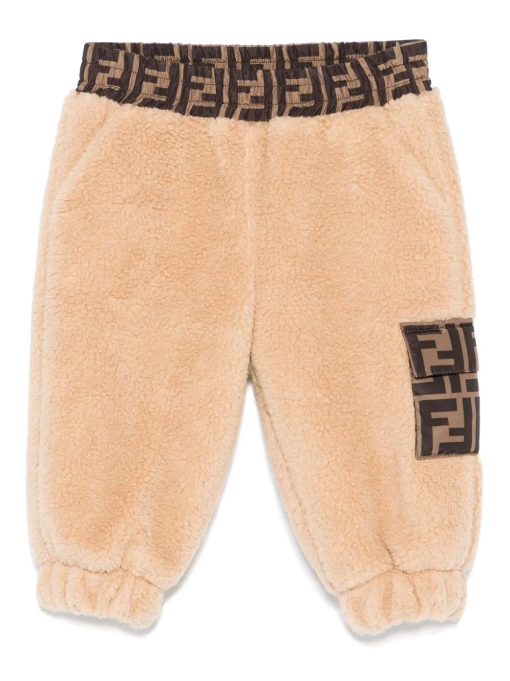 Pantaloni per neonati Fendi Kids beige con vita e tasca con monogramma FF