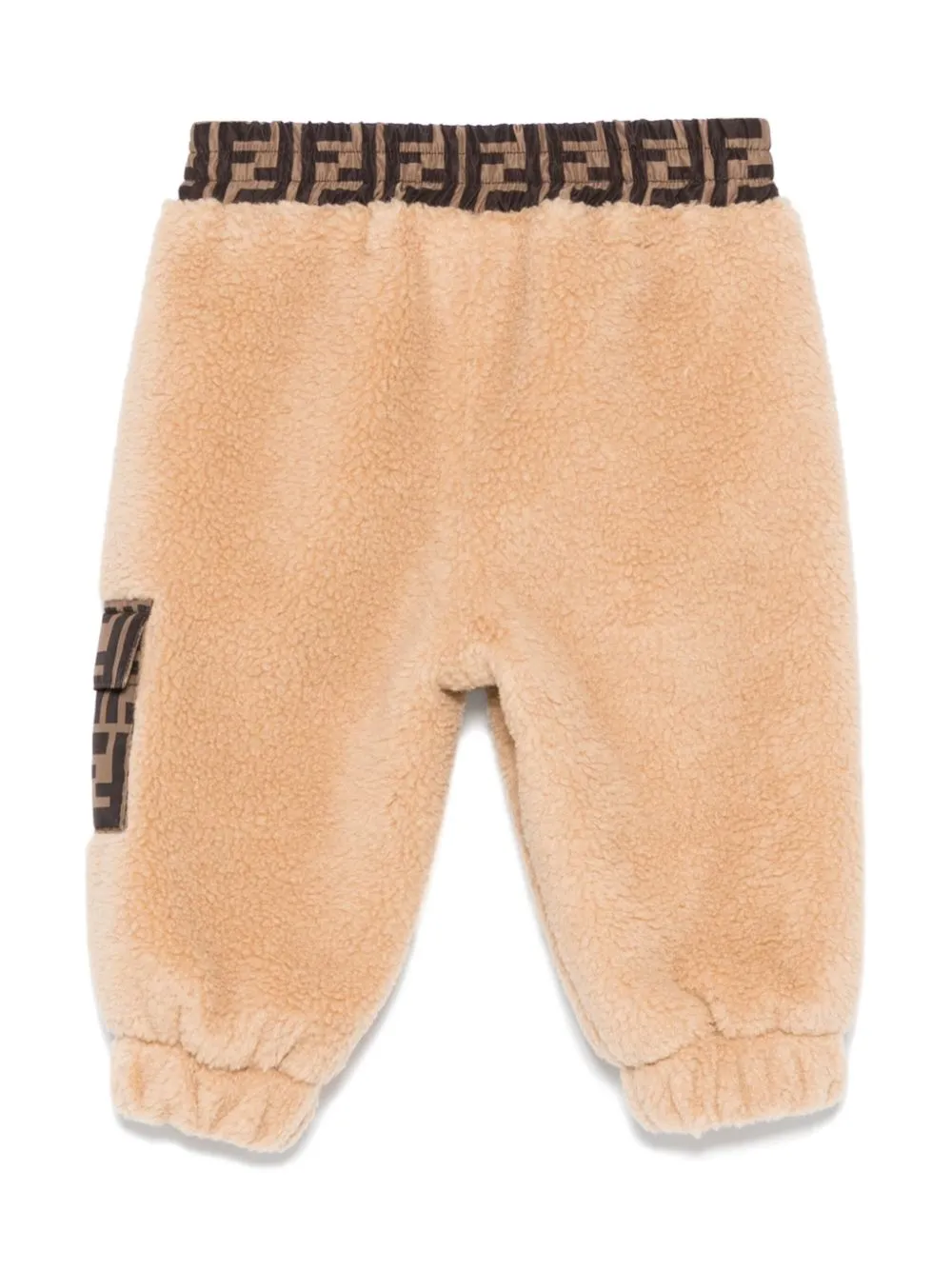 Pantaloni per neonati Fendi Kids beige con vita e tasca con monogramma FF