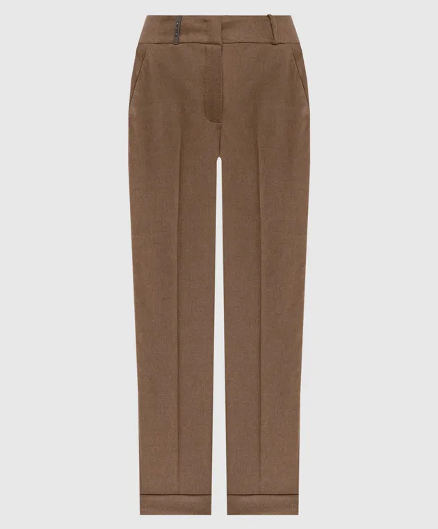 Peserico Pantaloni marroni in lana e cashmere P04629U03358